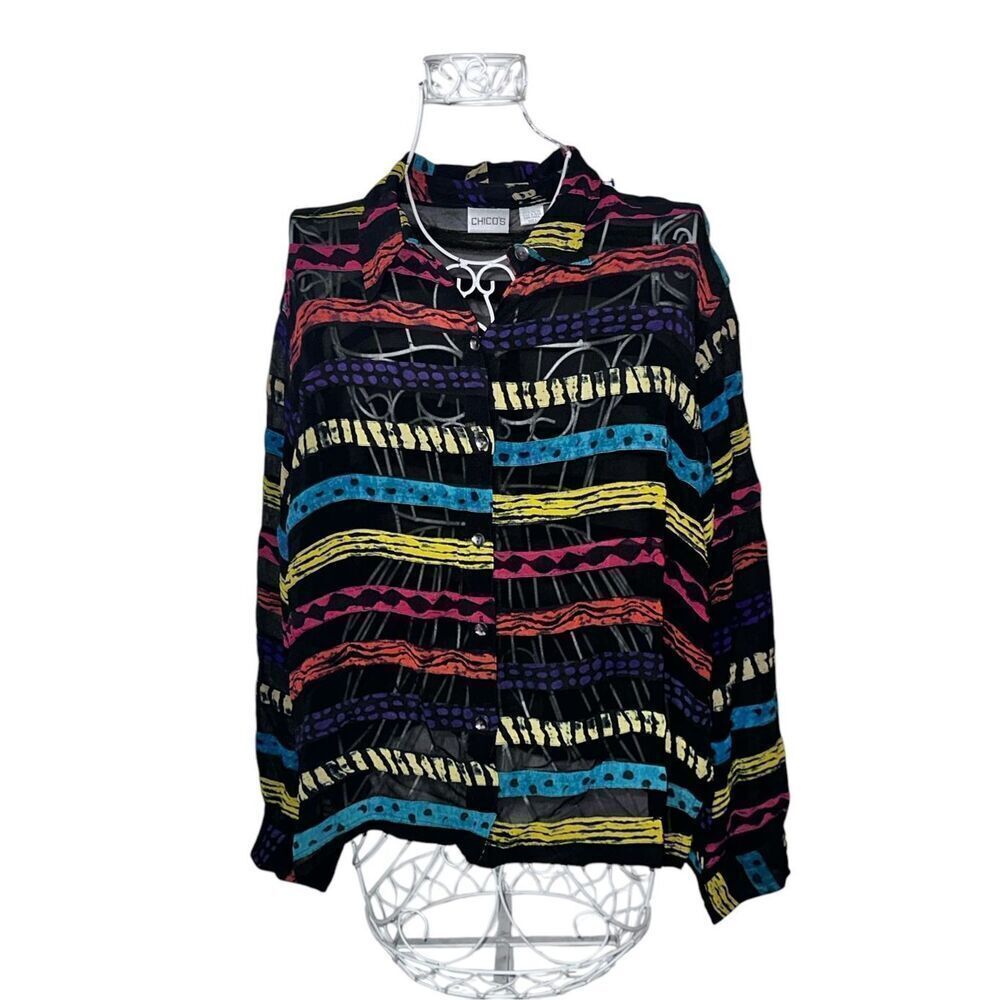 GREAT CONDITION WOMEN Chicos-Vintage Chico’s Sheer Striped Animal Print Multicol